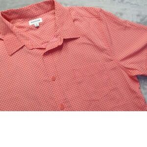 Haggar Men's XL Short Sleeve Button Down Shirt Coral Pink Geometric Performance